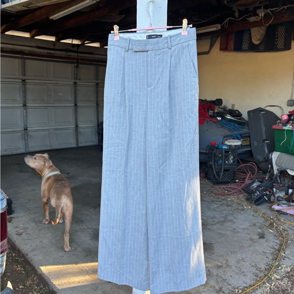 Mango Women’s Light Gray High Waisted Striped Dress Pants